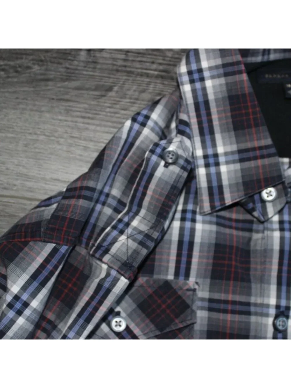 Banana Republic Mens Button Front Plaid Shirt-Blue/Black-Size Large-16-16.5